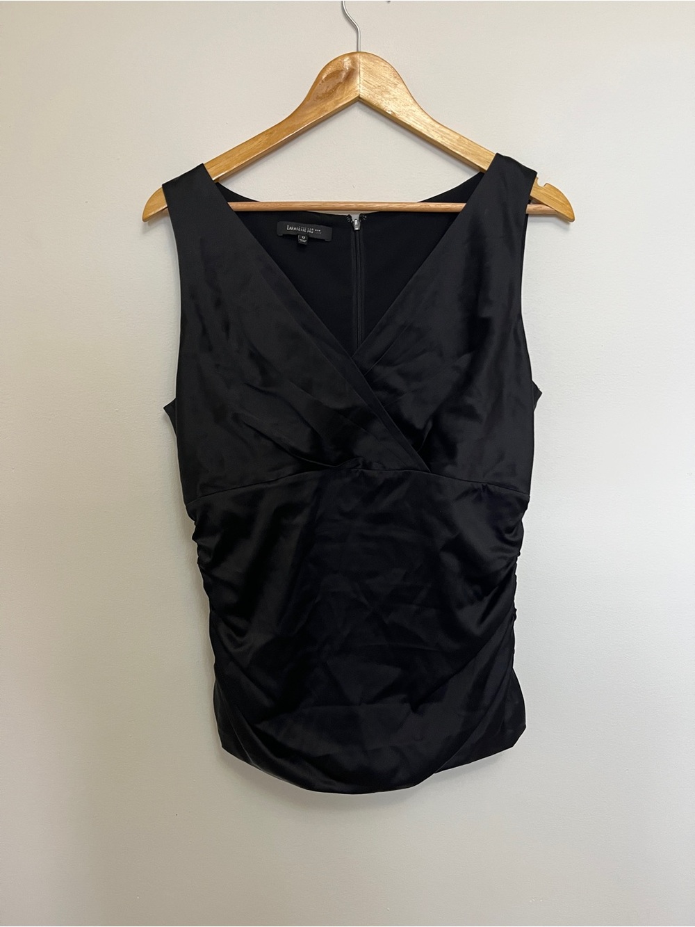 Lafayette 148 100% Silk Black Ruched Sleeveless Blouse Size 12 NWOT